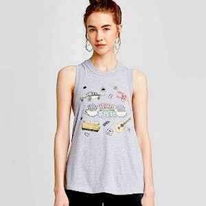 Friends Central Perk Cartoon Icon Graphic Tank Top Heather Gray Size Medium 90s
